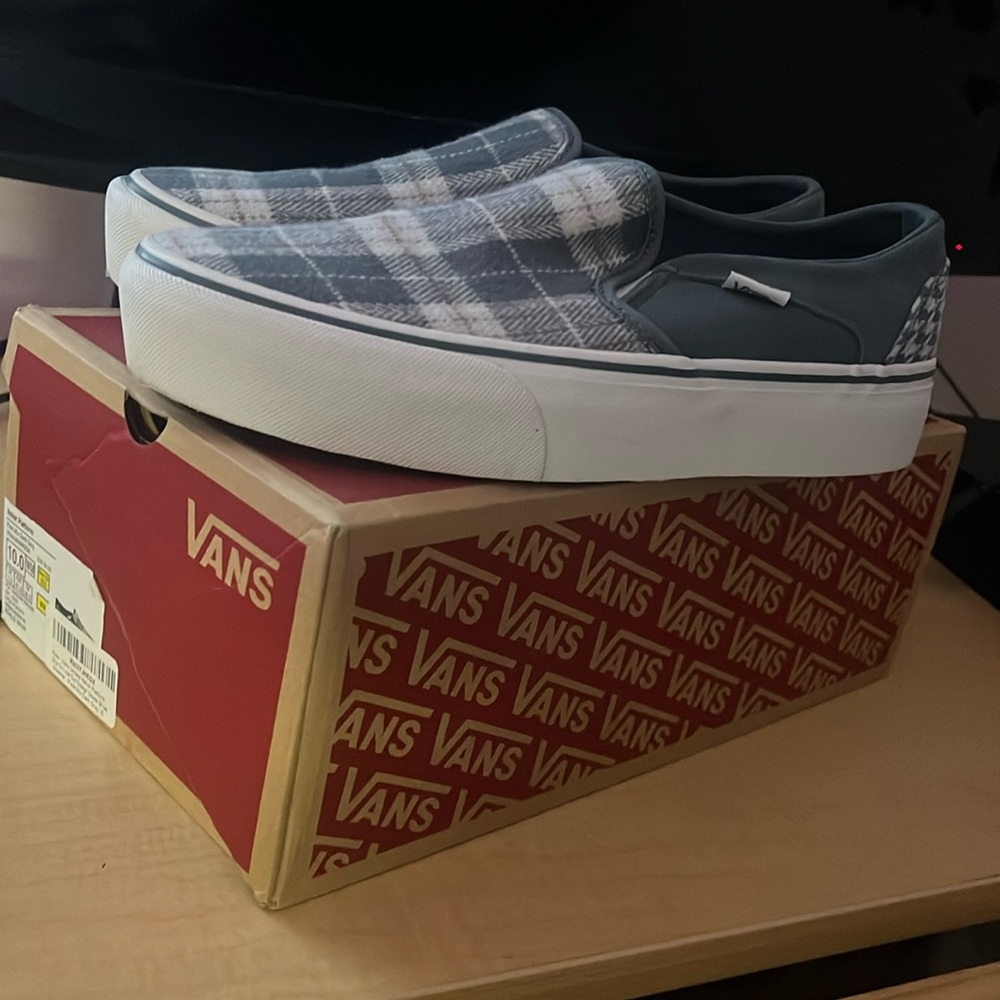 Blue Plaid/Houndstooth Platform Vans